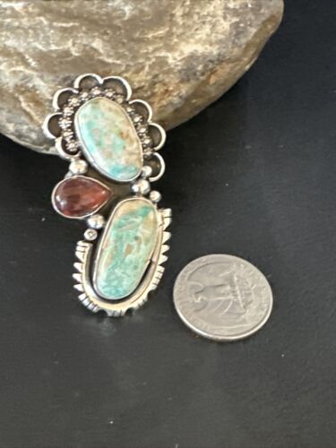 Navajo Royston Turquoise Cluster Ring | Authentic Native American Sterling Silver | Multi-Stone | Sz 9.5 | 14844