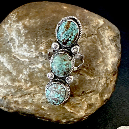 Navajo Blue Spiderweb Turquoise Multi-Stone Ring | Authentic Native American Sterling Silver | Sz 10 | 16710