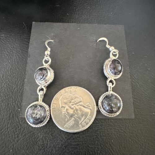 Navajo Purple Sugilite Dangle Earrings | Sterling Silver | 2" | Authentic Native American Handmade | 15695
