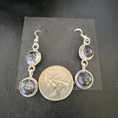Navajo Purple Sugilite Dangle Earrings | Sterling Silver | 2" | Authentic Native American Handmade | 15695