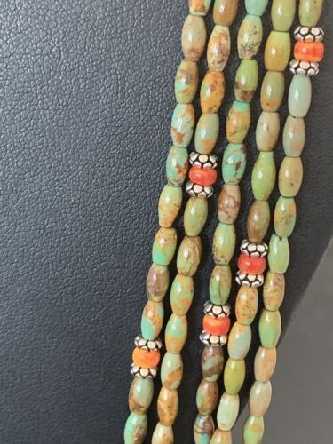 Navajo Sterling Silver Graduated Turquoise Spiny Bead Necklace | 3 Strand | Authentic Native American Handmade | 00577