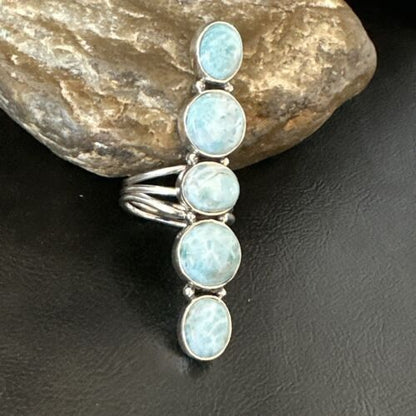 Navajo Blue Larimar Multi-Stone Cluster Ring | Authentic Native American Sterling Silver | Sz 9.5 | 17555
