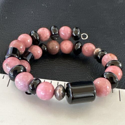 Navajo Pink Rhodochrosite Memory Wire Bracelet | Stainless Steel | Authentic Native American Handmade | 17625
