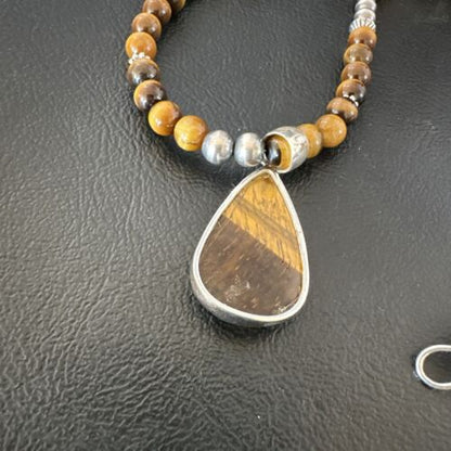 Southwestern Coffee Brown Tiger's Eye Pendant Necklace | Sterling Silver | 15863