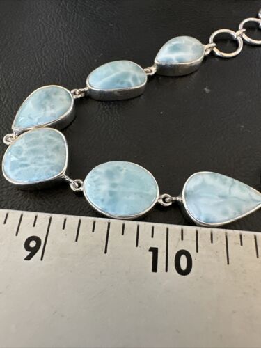 Navajo Blue Larimar Bracelet | Sterling Silver 7 Link | 8" | Authentic Native American Handmade | 16085