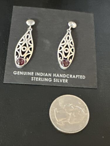 Navajo Burgundy Carnelian Dangle Earrings | Sterling Silver | Authentic Native American Handmade | 14926