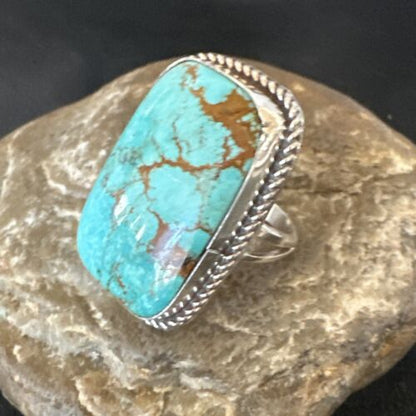 Men's Blue Turquoise #8 Navajo Ring | Sterling Silver | Sz 12 | Authentic Native American Handmade | 16641