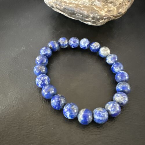 Women's Blue Denim Lapis Lazuli Stretch Bead Bracelet | 9mm | 7.5" | 16489