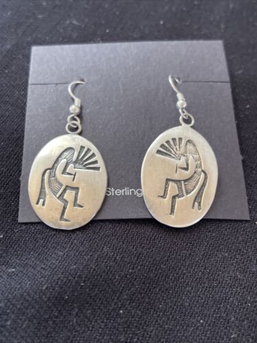 Kokopelli Hopi Dangle Earrings | Sterling Silver | Authentic Native American Handmade | 01504 - Masha USA