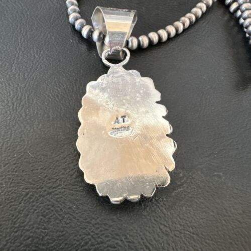 Men's White Buffalo Turquoise Pendant | Navajo Pearl Sterling Silver Necklace | Authentic Native American | 17038