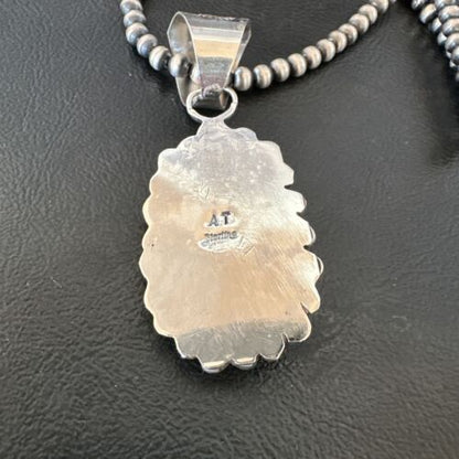 Men's White Buffalo Turquoise Pendant | Navajo Pearl Sterling Silver Necklace | Authentic Native American | 17038