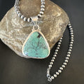 Men's Navajo Blue Spiderweb Turquoise Pendant Necklace | Sterling Silver | Authentic Native American Handmade | 16223