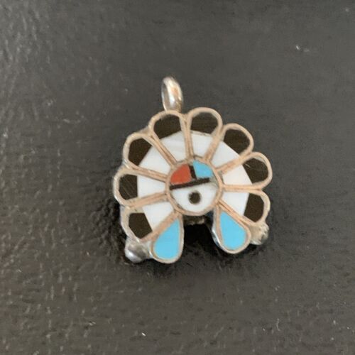 Zuni Sunface Pin Pendant | Turquoise, Mother of Pearl, Spiny Oyster | Sterling Silver | 01179