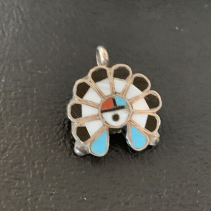 Zuni Sunface Pin Pendant | Turquoise, Mother of Pearl, Spiny Oyster | Sterling Silver | 01179