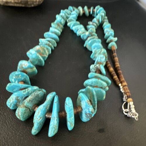 Blue Kingman Nugget Turquoise Necklace | Navajo Sterling Silver | Authentic Native American | 36" | 15285 Graduated