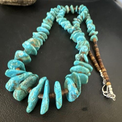 Blue Kingman Nugget Turquoise Necklace | Navajo Sterling Silver | Authentic Native American | 36" | 15285 Graduated