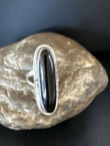 Navajo Black Onyx Ring | Sterling Silver | Sz 9.5 | Authentic Native American Handmade | 15184