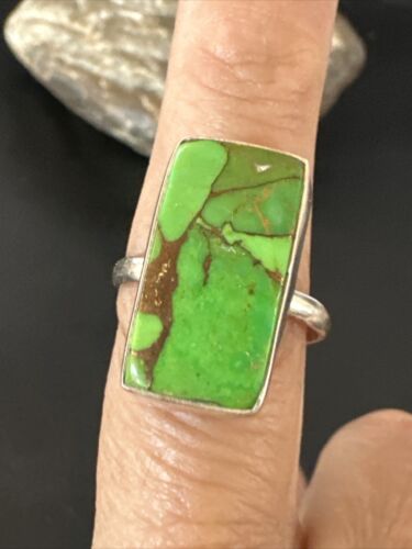 Adjustable Navajo Green Mojave Turquoise Ring | Sterling Silver | Sz 10 | Authentic Native American Handmade | 15709