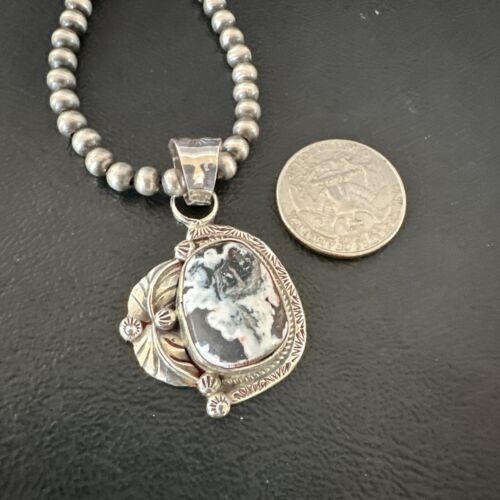 Men's White Buffalo Turquoise Pendant Necklace | Navajo Pearls | Sterling Silver | Native American Handmade | 17331