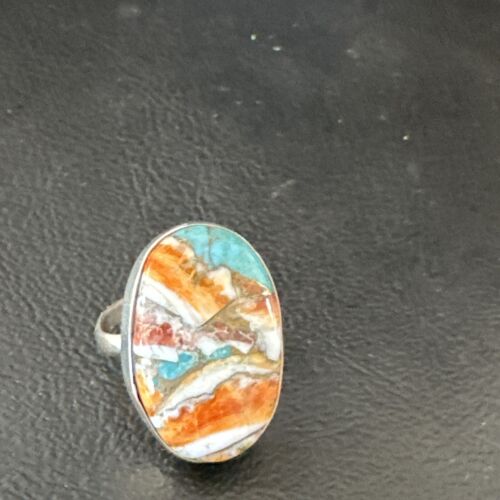 Navajo Turquoise Spiny Oyster Ring | Sterling Silver | Sz 8 | Authentic Native American Handmade | 16614