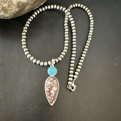Navajo Wild Horse Blue Kingman Turquoise Necklace | Sterling Silver | SW Pendant | 17319