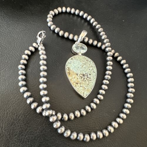 Navajo Women's Dry Creek Turquoise Topaz Pendant Necklace | Sterling Silver | Authentic Native American Handmade | 16306