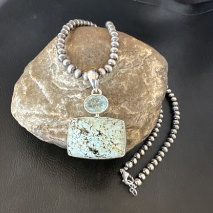 Navajo Women's Dry Creek Turquoise Topaz Pendant Necklace | Sterling Silver | 16312
