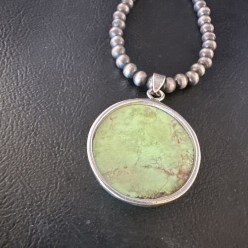 Navajo Green Gaspeite Pendant Necklace | Sterling Silver | Authentic Native American Handmade | 15491