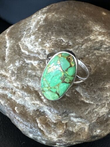 Navajo Green Mojave Turquoise Ring | Sterling Silver | Sz 10 | Authentic Native American Handmade | 15601