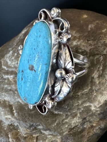 Men's Blue Kingman Turquoise Ring | Navajo Sterling Silver | Sz 10 | Authentic Native American Handmade | 15519