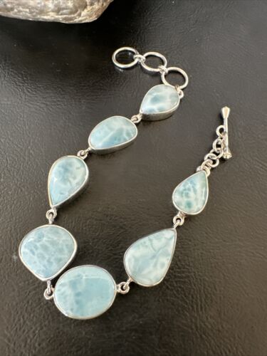 Navajo Blue Larimar Bracelet | Sterling Silver 7 Link | 8" | Authentic Native American Handmade | 16085