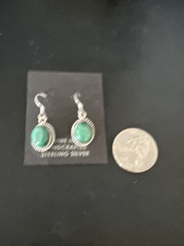 Navajo Green Malachite Dangle Earrings | Sterling Silver | Authentic Native American Handmade | 14923