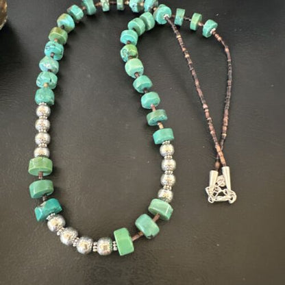 Navajo Blue Green Turquoise Heishi Bead Necklace | Sterling Silver | 24" | 16283