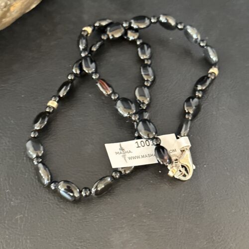 Navajo Black Onyx Necklace | Sterling Silver & Gold Filled | 18" | Authentic Native American Handmade | 10018