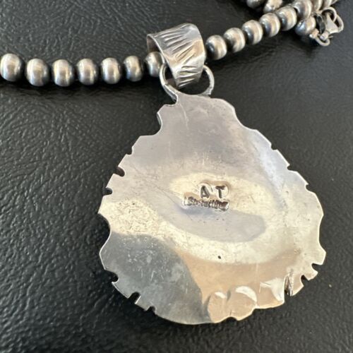Navajo Men's Blue Turquoise #8 Pendant Necklace | Sterling Silver | Authentic Native American Handmade | 17123