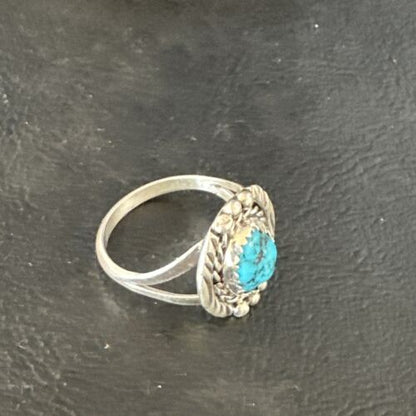 Navajo Blue Kingman Turquoise Pinkie Ring | Sterling Silver | Sz 8 | Authentic Native American Handmade | 15356
