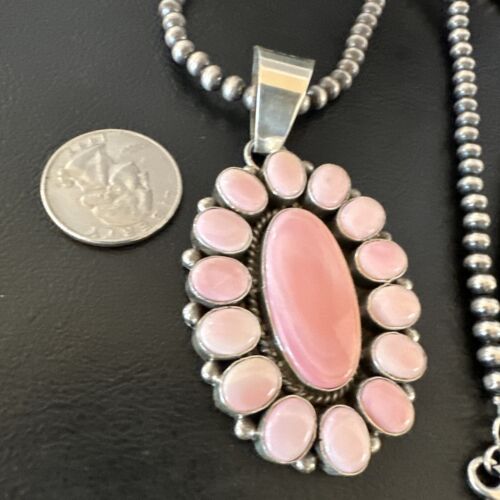Navajo Pearls Pink Conch Necklace with Multi-Stone Cluster Pendant | Authentic Native American Handmade | 16062