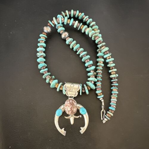 Navajo Sterling Silver Turquoise Wild Horse Naja Necklace Pendant | Authentic Native American Handmade | 16812