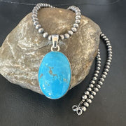 Navajo Blue Kingman Turquoise Pendant Necklace | Sterling Silver | 20" | Authentic Native American Handmade | 16687