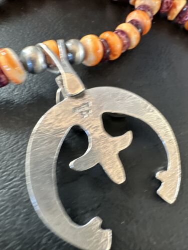 Navajo Orange Purple Spiny Oyster Naja Pendant Necklace | Sterling Silver | Authentic Native American Handmade | 15536