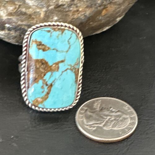 Men's Blue Turquoise #8 Navajo Ring | Sterling Silver | Sz 10.5 | Authentic Native American Handmade | 16636