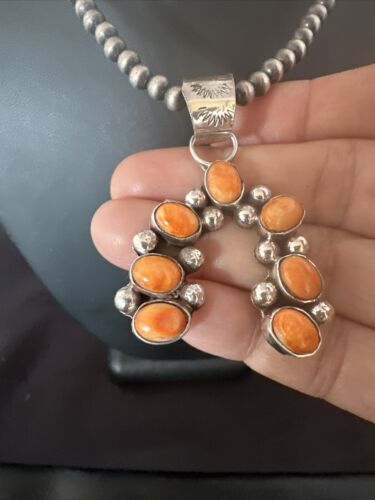 Navajo Spiny Oyster Naja Pendant Necklace | Sterling Silver | 20" | Authentic Native American Handmade | 15755