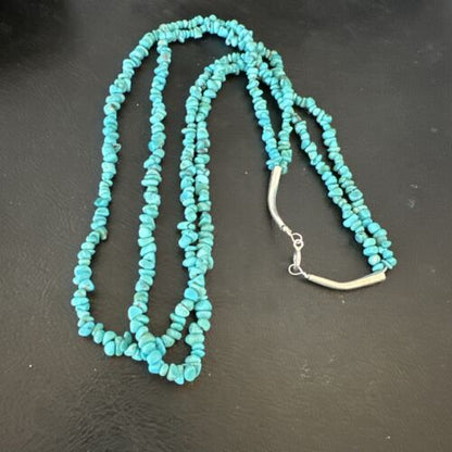 Navajo Blue Kingman Nugget Turquoise Necklace | Sterling Silver | 20" | Authentic Native American Handmade | 17462