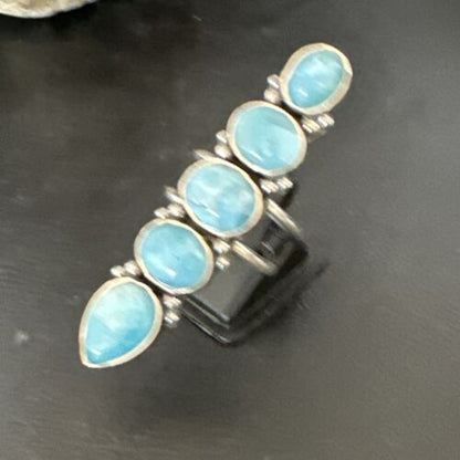 Navajo Blue Larimar Multi-Stone Ring | Authentic Native American Sterling Silver | Multi-Stone | Sz 8.5 | 15969