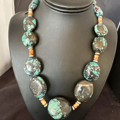 XXL Men's Chunky Spiderweb Turquoise Necklace | Navajo Sterling Silver | 21" | 16238