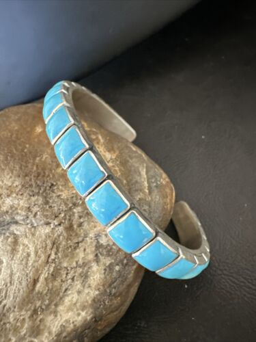 Navajo Sleeping Beauty Kingman Turquoise Cuff Bracelet | Sterling Silver | Authentic Native American Handmade | 16898