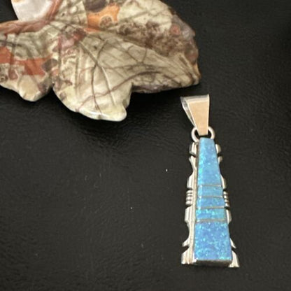 Blue Opal Inlay Pendant Necklace | Navajo Sterling Silver | Authentic Native American Jewelry | 18" | SF 15673