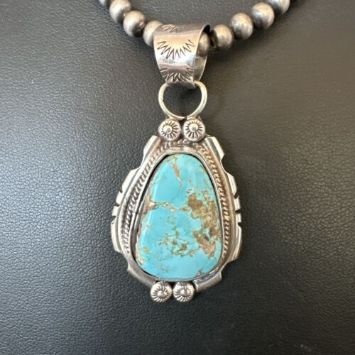 Navajo Pearls Turquoise Necklace with Royston Pendant | Sterling Silver | Authentic Native American Handmade | 17128