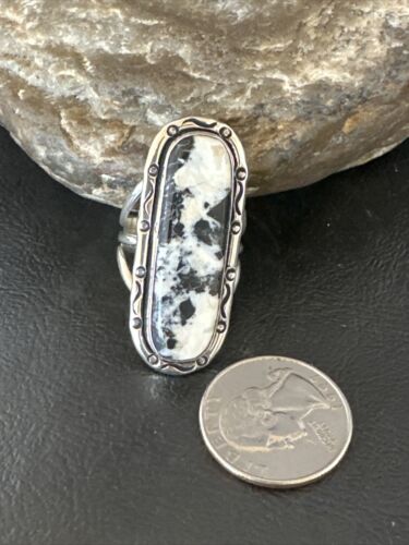 White Buffalo Turquoise Navajo Ring | Sterling Silver | Sz 9 | Authentic Native American Handmade | 16387