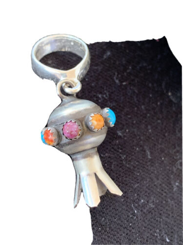 Navajo Multi-Color Turquoise Naja Pendant | Sterling Silver | Authentic Native American Handmade | 01260